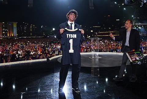 Jordyn Tyson after being selected to the New Orleans Saints at the 2026 NFL Draft in Pittsburgh. 