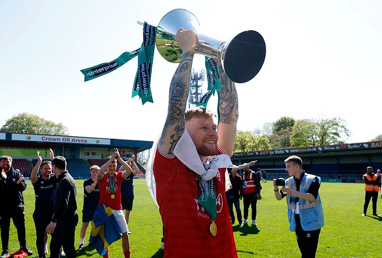 York City's Josh Stones after the National League soccer match between Rochdale and York City in Rochdale, England. - | Photo: Cody Froggatt/PA via AP