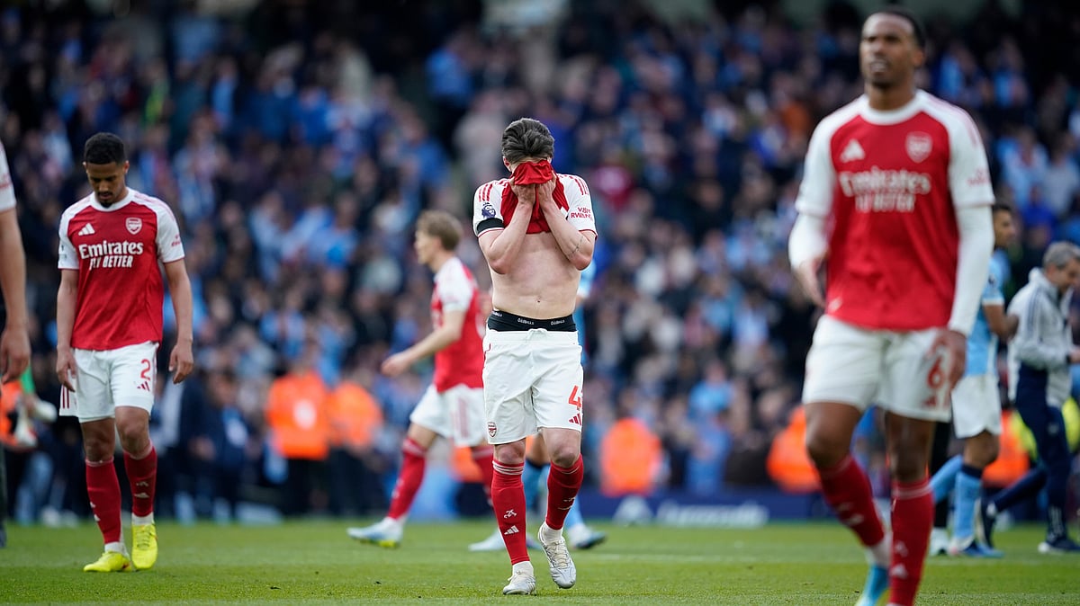 Arsenal's Declan Rice reacts at the end of the English Premier League soccer match between Manchester City and and Arsenal, in Manchester, England, Sunday, April 19, 2026. - | Photo: AP/Dave Thompson