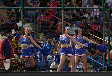 Cheer girls dance during the Indian Premier League cricket match between Delhi Capitals and Punjab Kings in New Delhi.