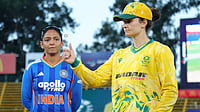 X/BCCI Women : Captains Harmanpreet Kaur (left) and Laura Wolvaardt at the toss for the fourth women's T20I in Johannesburg.