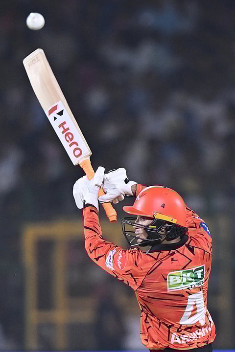 Sunrisers Hyderabad's Abhishek Sharma plays a shot during the Indian Premier League cricket match between Rajasthan Royals and Sunrisers Hyderabad in Jaipur.