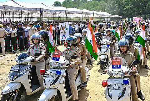 Jammu and Kashmir police personnel during the 'Drug-Free J&K' campaign, in Samba, Jammu and Kashmir.