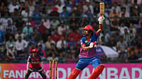 (AP Photo/Manish Swarup) : Delhi Capitals' KL Rahul plays a shot during the Indian Premier League cricket match between Delhi Capitals and Punjab Kings in New Delhi, India, Saturday, April 25, 2026.