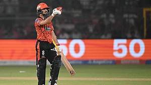 AP Photo : Sunrisers Hyderabad's Ishan Kishan celebrates his fifty runs during the Indian Premier League cricket match between Rajasthan Royals and Sunrisers Hyderabad in Jaipur