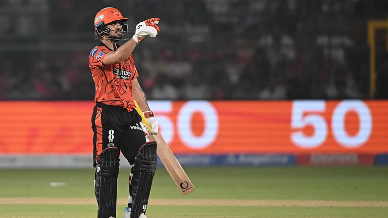 Sunrisers Hyderabad's Ishan Kishan celebrates his fifty runs during the Indian Premier League cricket match between Rajasthan Royals and Sunrisers Hyderabad in Jaipur - AP Photo