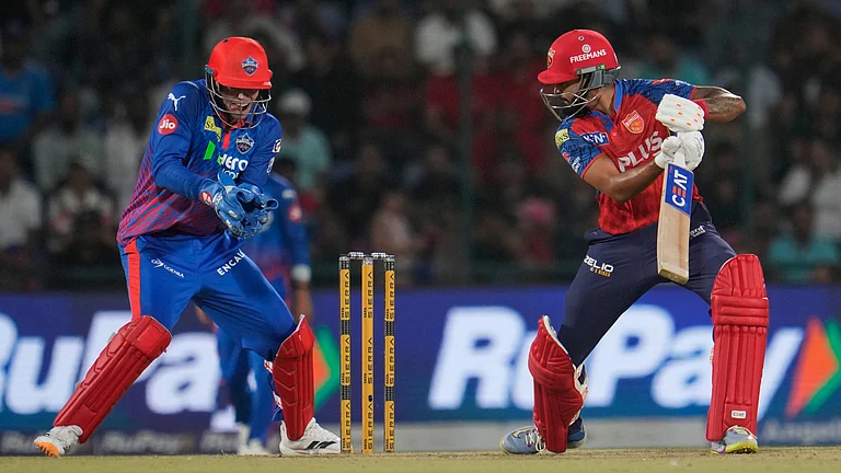 Punjab Kings' captain Shreyas Iyer plays a shot during the Indian Premier League cricket match between Delhi Capitals and Punjab Kings in New Delhi, India, Saturday, April 25, 2026. - (AP Photo/Manish Swarup)