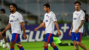 Photo: ISL : Bengaluru FC players train ahead of their Indian Super League face-off with Mumbai City.