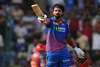 DC Vs PBKS, IPL 2026: See Best Photos From Indian Premier League Match 35 At Delhi's Arun Jaitley Stadium | Photo: AP/Manish Swarup : Delhi Capitals' KL Rahul celebrates his century during the Indian Premier League cricket match between Delhi Capitals and Punjab Kings in New Delhi.