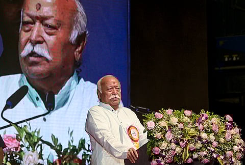 Rashtriya Swayamsevak Sangh (RSS) chief Mohan Bhagwat addresses an event organised by the ABVP, in Nagpur.