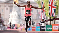 Sabastian Sawe Breaks Two-Hour Marathon Barrier In Historic London Win AP/Ian Walton : Sabastian Sawe from Kenya crosses the finish line to win the men's race at the London Marathon.