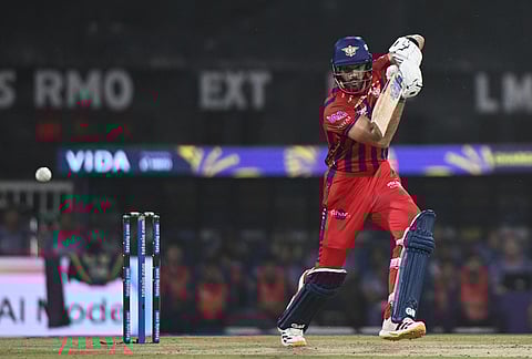 Lucknow Super Giants' Aiden Markram plays a shot during the Indian Premier League cricket match between Kolkata Knight Riders and Lucknow Super Giants in Lucknow.