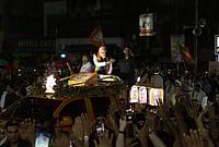 PM Modi Addresses Rally In Kolkata, Steps Up Attack On Bengal Government | Photo: Sandipan Chatterjee/ Outlook : Prime Minister Narendra Modi greets supporters during a roadshow, amid the ongoing West Bengal Assembly elections, in Kolkata.