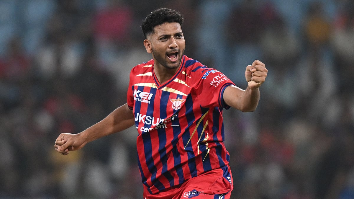 Lucknow Super Giants' Mohsin Khan celebrates the wicket of Kolkata Knight Riders' Rovman Powell during the Indian Premier League cricket match between Kolkata Knight Riders and Lucknow Super Giants in Lucknow. - AP Photo