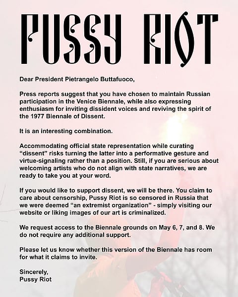 Letter sent to the president of the Venice Biennale by the collective