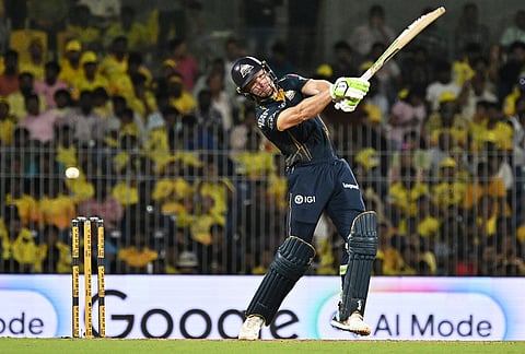 Gujarat Titans' Jos Buttler plays a shot during the Indian Premier League cricket match between Chennai Super Kings and Gujarat Titans in Chennai.