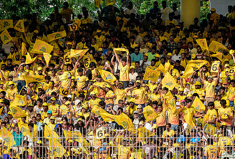 Spectators during the Indian Premier League (IPL) T20 cricket match between Chennai Super Kings and Gujarat Titans, in Chennai, Tamil Nadu.