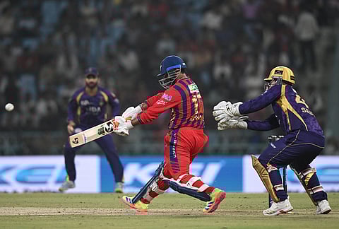 Lucknow Super Giants' captain Rishabh Pant plays a shot during the Indian Premier League cricket match between Kolkata Knight Riders and Lucknow Super Giants in Lucknow.