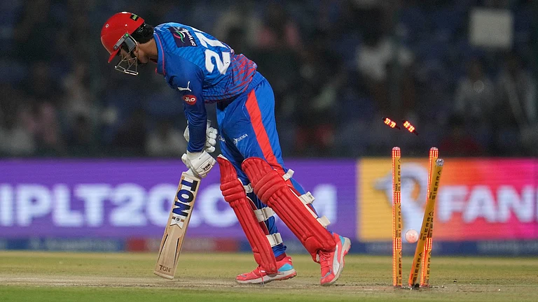 Sahil Parakh is clean bowled by Bhuvneshwar Kumar during the Indian Premier League match between Delhi Capitals and Royal Challengers Bengaluru in Delhi. - Photo: AP