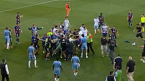 X/Laligatv : Red-Carded Goalkeeper Punches Opponent, Sparks Brawl In Spain - Watch Video