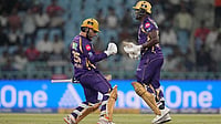 LSG Vs KKR, IPL Player Of The Match: Who Won The POTM Award Yesterday In Indian Premier League 2026 Match 38 | Photo: PTI/Kamal Kishore : Kolkata Knight Riders' Rinku Singh, left, and Rovman Powell celebrate after winning the Indian Premier League (IPL) 2026 T20 cricket match between Lucknow Super Giants and Kolkata Knight Riders in a super over, in Lucknow, Uttar Pradesh.