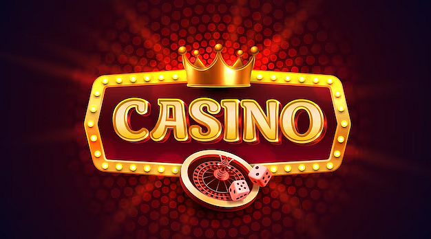 Casino sign with crown, roulette wheel