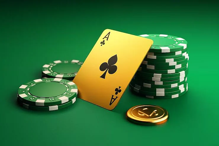 Gold Ace of Clubs with green casino chips