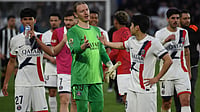 PSG Vs Bayern Preview, UEFA Champions League Semi-Final: Defence Key As Two Best Attacking Sides Collide In Paris | Photo: AP/Mathieu Pattier : PSG's goalkeeper Matvey Safonov celebrates with PSG's Lee Kang-in after the French League One soccer match between Angers and Paris Saint-Germain in Angers, western France, Saturday, April 25, 2026.