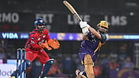 (AP Photo) : Kolkata Knight Riders' Rinku Singh plays a shot during the Indian Premier League cricket match between Kolkata Knight Riders and Lucknow Super Giants in Lucknow, India, Sunday, April 26, 202