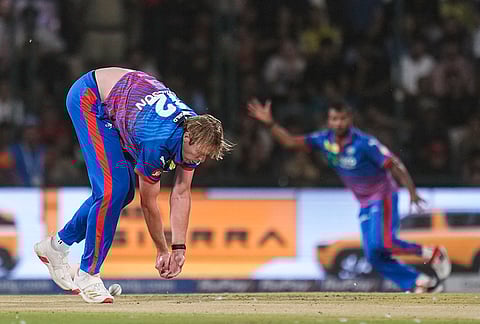 Delhi Capitals' Kyle Jamieson during the Indian Premier League (IPL) T20 cricket match between Delhi Capitals and Royal Challengers Bengaluru, in New Delhi.