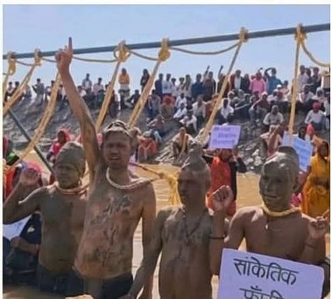 Ken-Betwa link project protest in Chhatarpur, Madhya Pradesh.