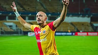 | Photo: Instagram/indiansuperleague : East Bengal's Youssef Ezzejjari celebrates after scoring in the Indian Super League match against Odisha FC on April 28, 2026.