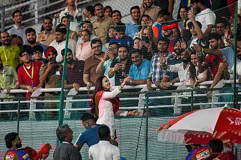 Punjab Kings' co-owner Preity Zinta during the Indian Premier League (IPL) 2026 T20 cricket match between Punjab Kings and Rajasthan Royals, in Mullanpur.