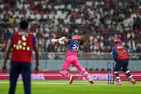 Rajasthan Royals' Dhruv Jurel plays a shot during the Indian Premier League (IPL) 2026 T20 cricket match between Punjab Kings and Rajasthan Royals, in Mullanpur.