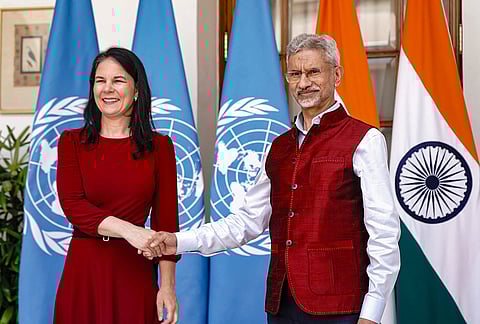 External Affairs Minister S Jaishankar with United Nations General Assembly (UNGA) President Annalena Baerbock during a meeting, in New Delhi. 
