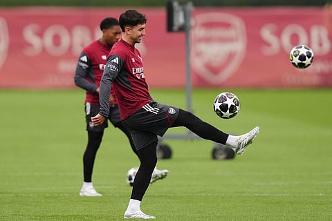 Arsenal's Martin Zubimendi during a training session in London.