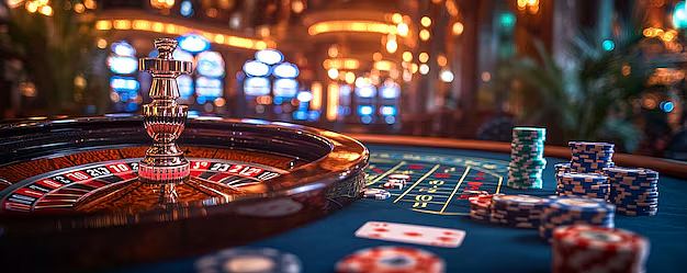 Poker chips and casino table