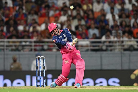 Rajasthan Royals' Donovan Ferreira hits a six during the Indian Premier League cricket match between Rajasthan Royals and Punjab Kings in New Chandigarh, India, Tuesday, April 28, 2026.()