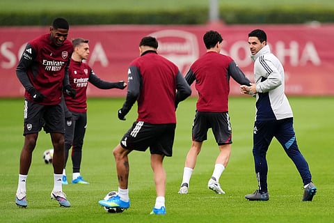 Arsenal manager Mikel Arteta during a training session in London.