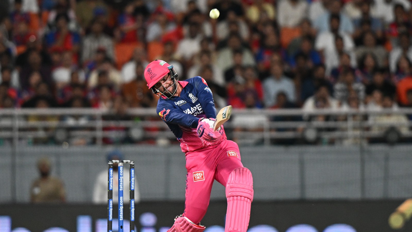 Rajasthan Royals' Donovan Ferreira hits a six during the Indian Premier League cricket match between Rajasthan Royals and Punjab Kings in New Chandigarh, India, Tuesday, April 28, 2026. - AP Photo