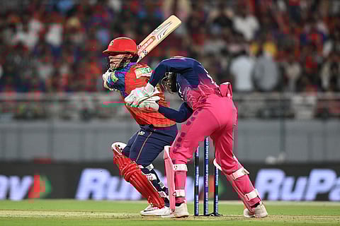 Punjab Kings' Cooper Connolly plays a shot during the Indian Premier League cricket match between Rajasthan Royals and Punjab Kings in New Chandigarh, India.