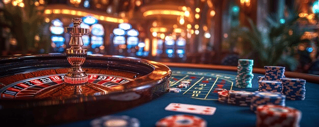 Poker chips and casino table