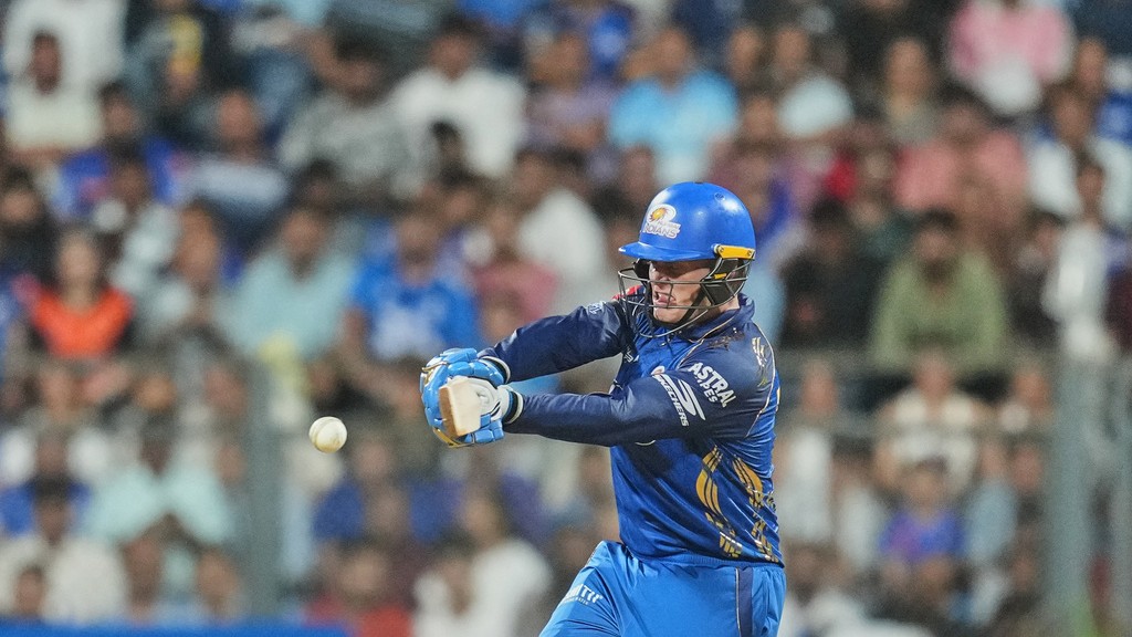 AP : Ryan Rickelton plays a shot during the Indian Premier League match between Mumbai Indians and Sunrisers Hyderabad in Mumbai.