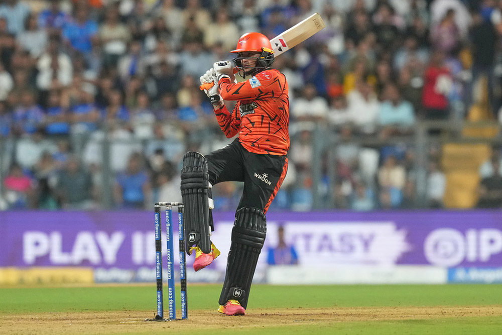 Sunrisers Hyderabad's Abhishek Sharma plays a shot during the Indian Premier League cricket match between Mumbai Indians and Sunrisers Hyderabad in Mumbai, India.