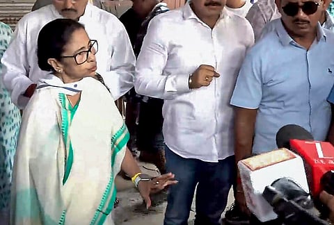 West Bengal Chief Minister and Trinamool Congress (TMC) candidate from Bhabanipur constituency, Mamata Banerjee, speaks to the media during the second and final phase of the state Assembly elections, in Kolkata.