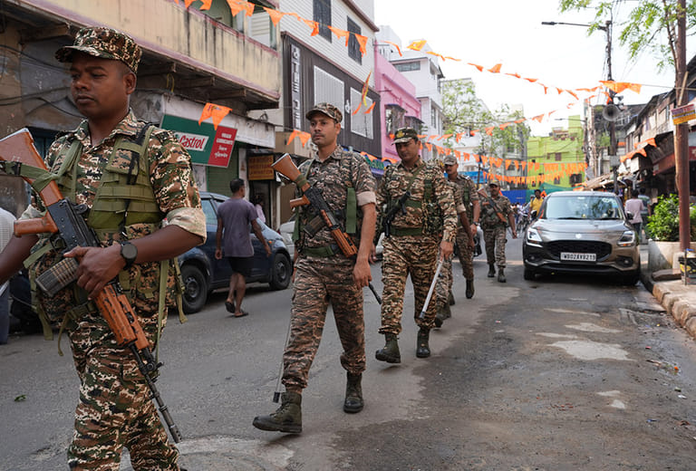 Security personnel conduct a route march amid the West Bengal Assembly elections 2026 - | Photo: Sandipan Chatterjee/ Outlook