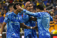 Nashville Vs Tigres UANL, CONCACAF Champions Cup: Correa Goal Gives Side Slender 1st Leg Lead | Photo: AP/John Amis : UANL Tigres forward Ángel Correa, right, celebrates his goal against Nashville SC with Francisco Reyes, second from right, and other team mates during the first half of an CONCACAF Champions Cup first leg semifinal soccer match in Nashville, Tennessee.