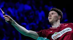badmintondenmark/Instagram : Anders Antonsen in action for Denmark during Thomas Cup 2026 at Horsens.