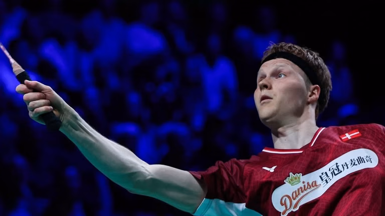 Anders Antonsen in action for Denmark during Thomas Cup 2026 at Horsens. - badmintondenmark/Instagram