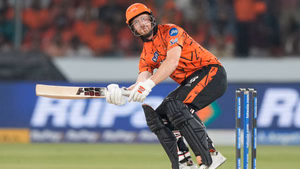 AP/Mahesh Kumar A. : Heinrich Klaasen plays a shot during the Indian Premier League match between Sunrisers Hyderabad and Delhi Capitals in Hyderabad.